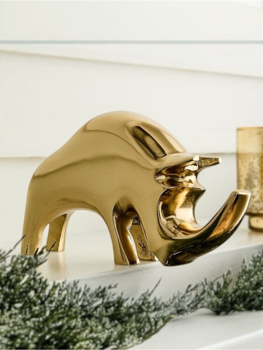 West Elm Mid-Century Brass Animal Stocking Holder Rhino BNIB
